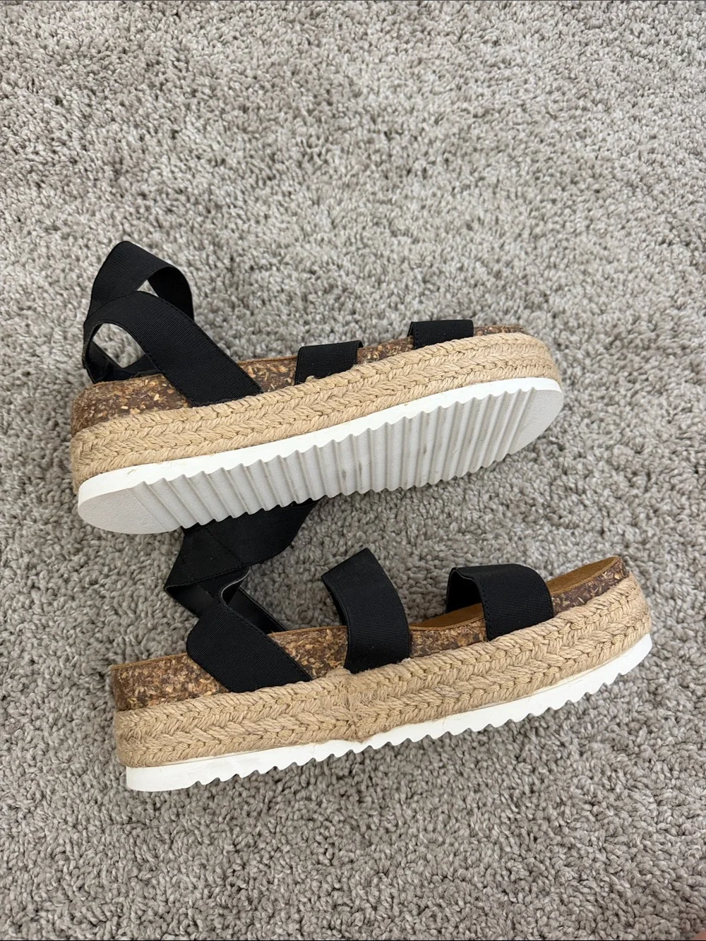 Steve Madden Black and Tan Espadrille Platform Sandals with Ankle Straps